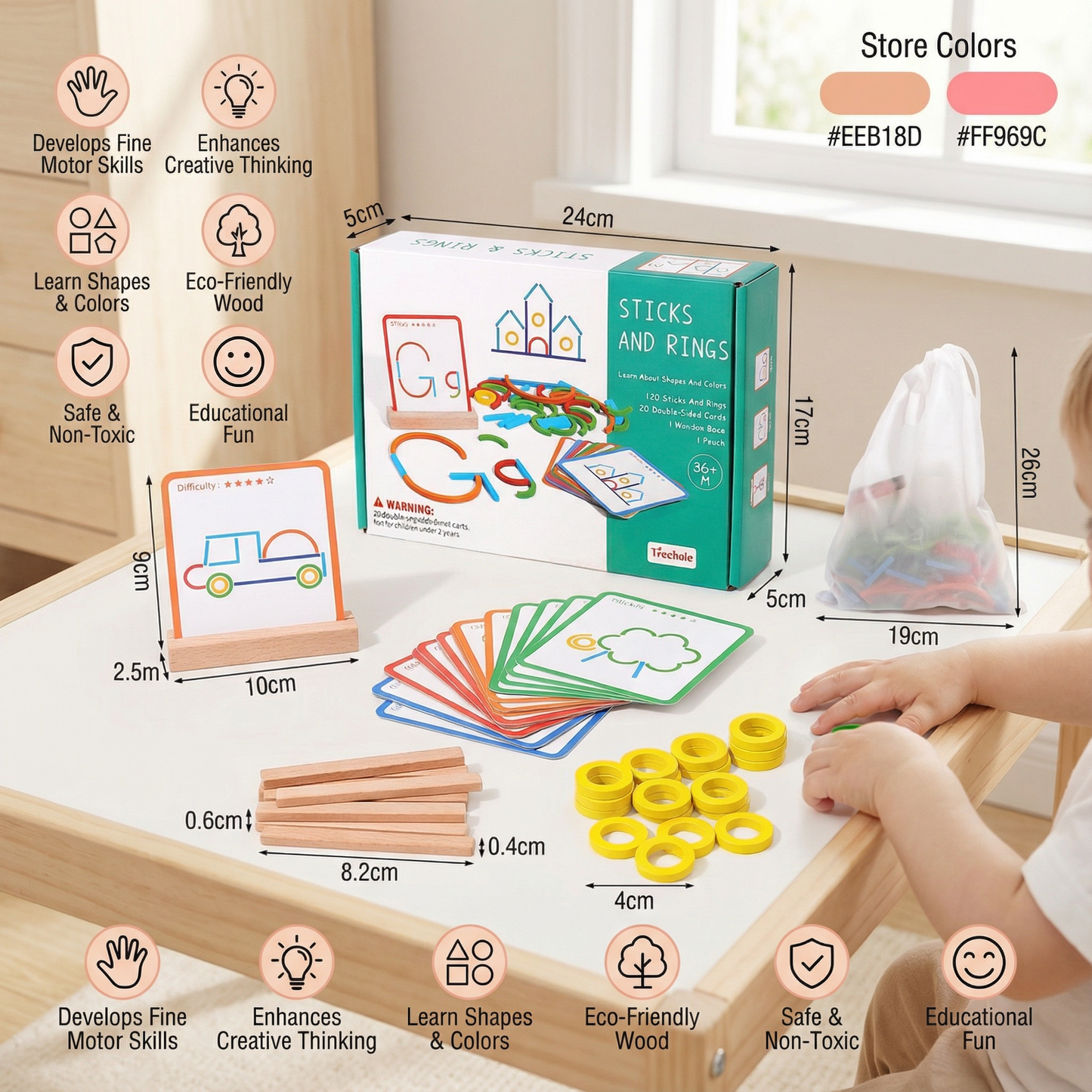 Educational Montessori Sticks and Rings Puzzle Blocks