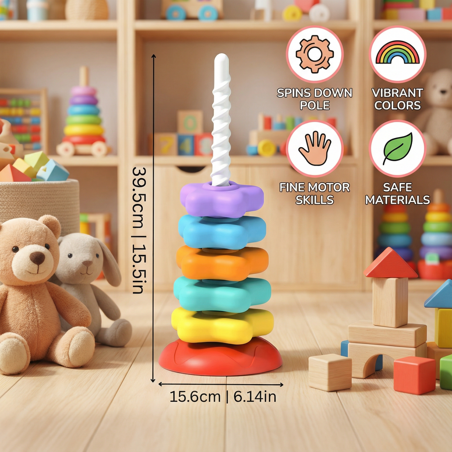 Rainbow Spinning and Color Tower Toy