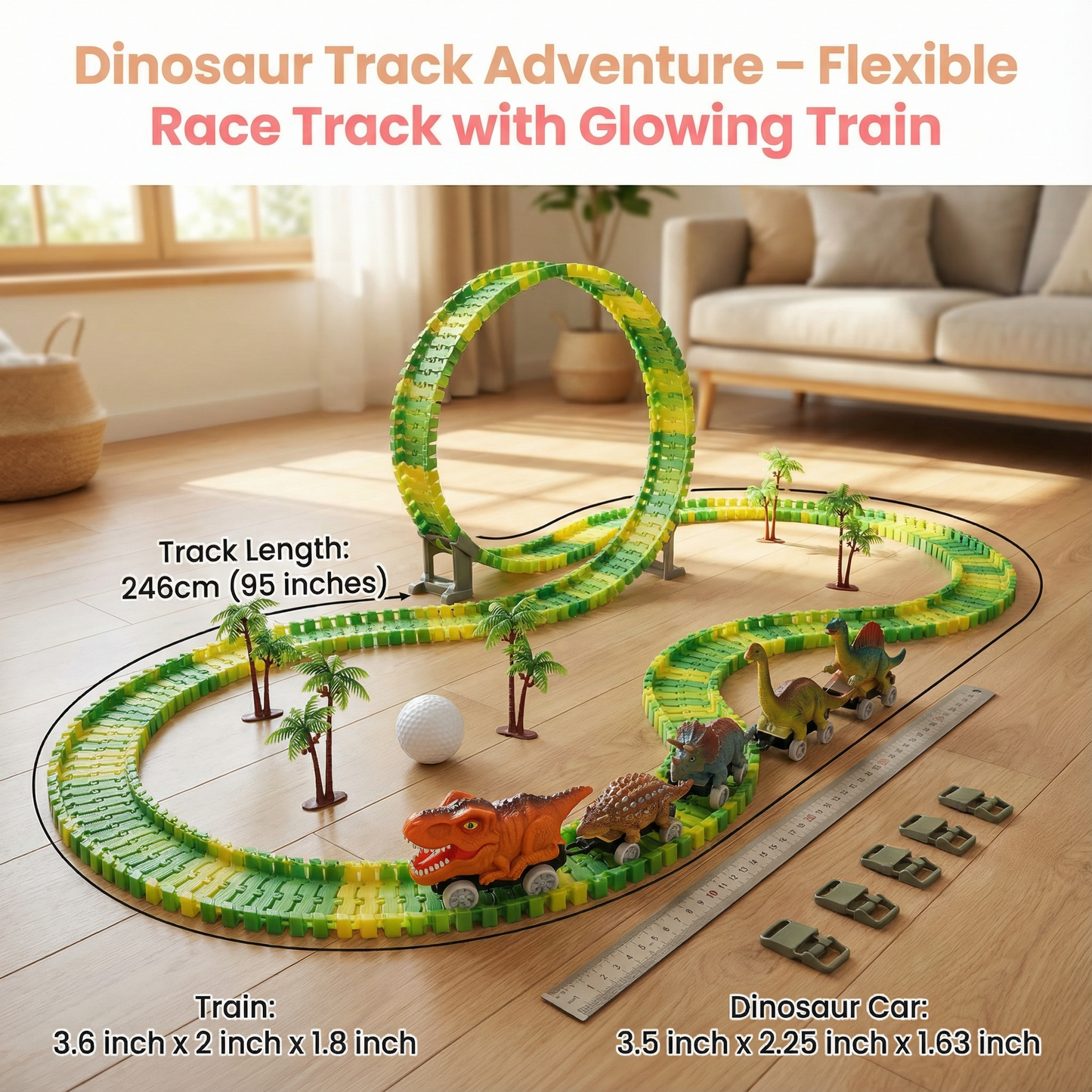 Dinosaur Track Adventure – Flexible Race Track with Glowing Train