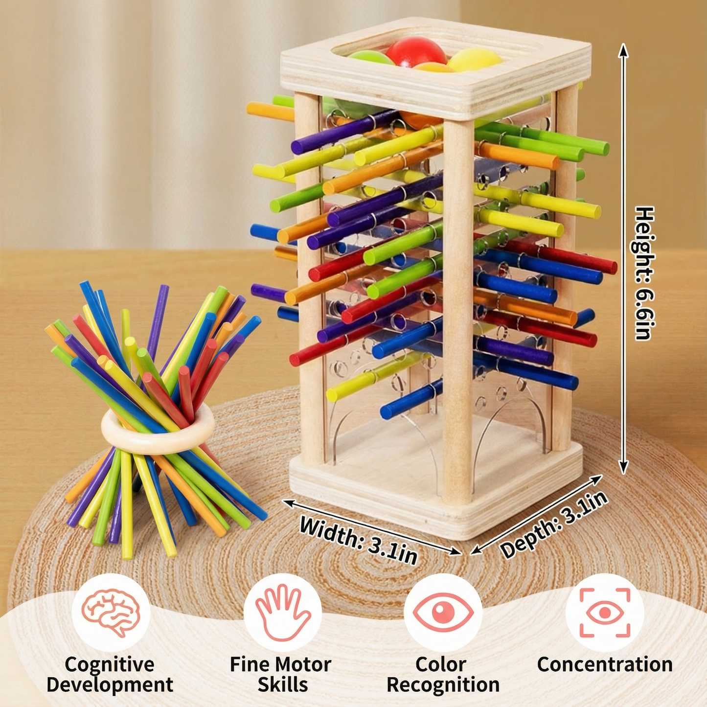 Educational 3-in-1 Wooden Ball and Stick Dexterity Game