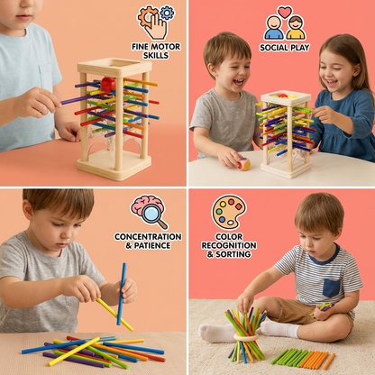 Educational 3-in-1 Wooden Ball and Stick Dexterity Game