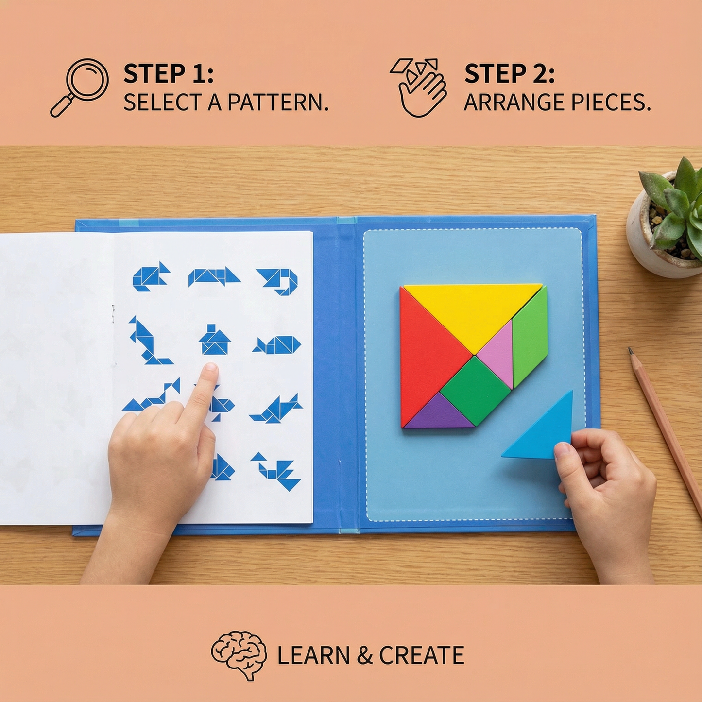 Portable Montessori Wooden Magnetic Tangram Puzzle Book Learning Toy