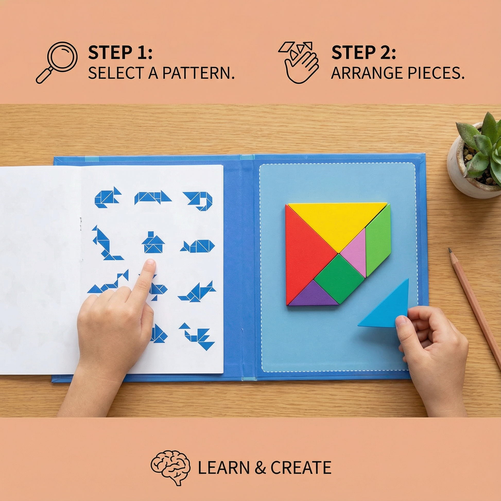 Portable Montessori Wooden Magnetic Tangram Puzzle Book Learning Toy