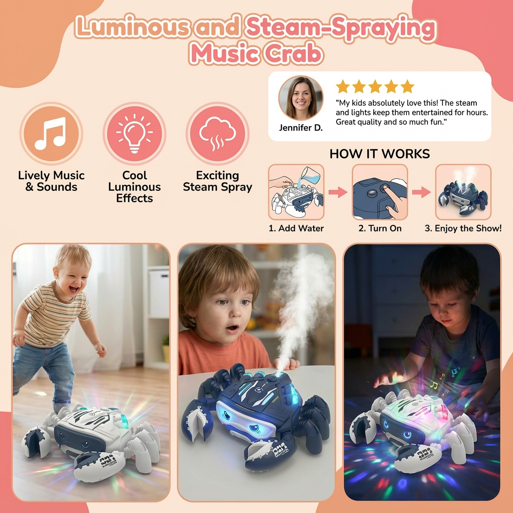Luminous and Steam-Spraying Music Crab
