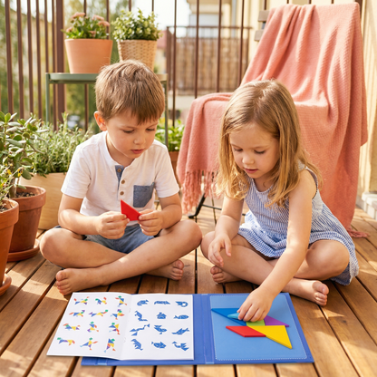 Portable Montessori Wooden Magnetic Tangram Puzzle Book Learning Toy