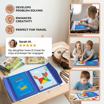 Portable Montessori Wooden Magnetic Tangram Puzzle Book Learning Toy