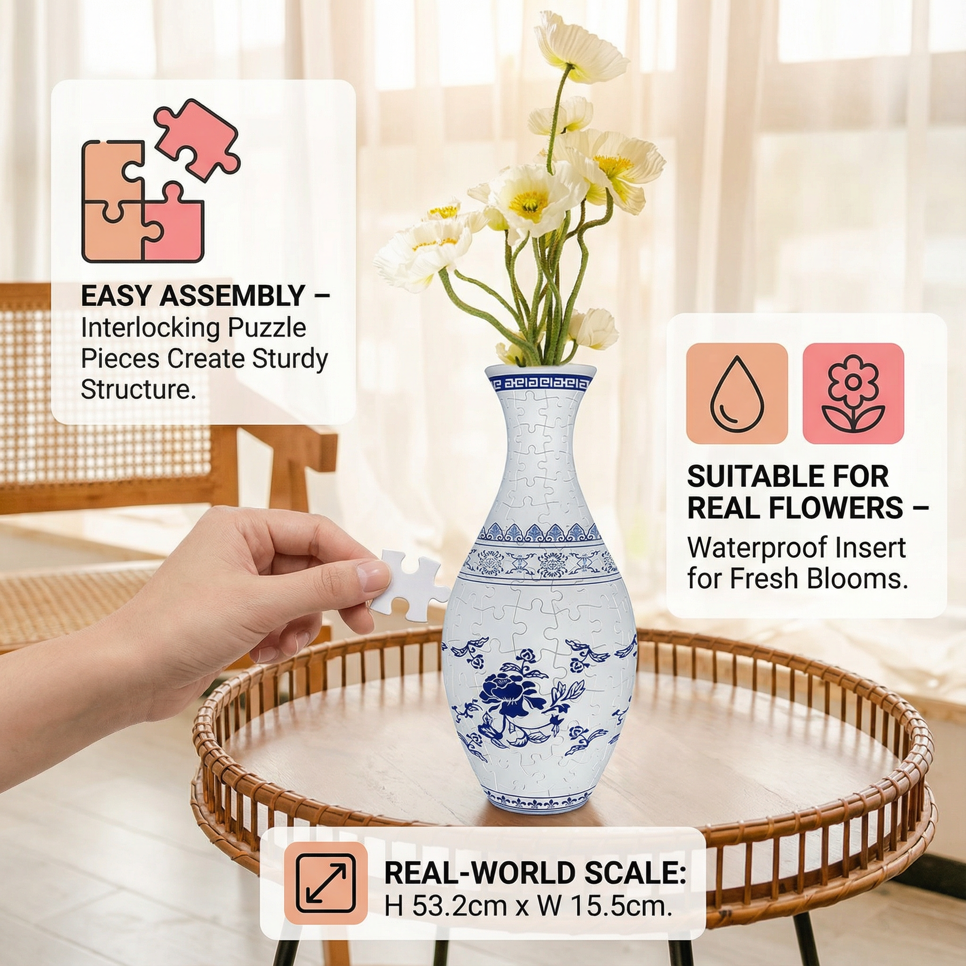 Elegant 3D Puzzle Vase – Suitable for Real Flowers