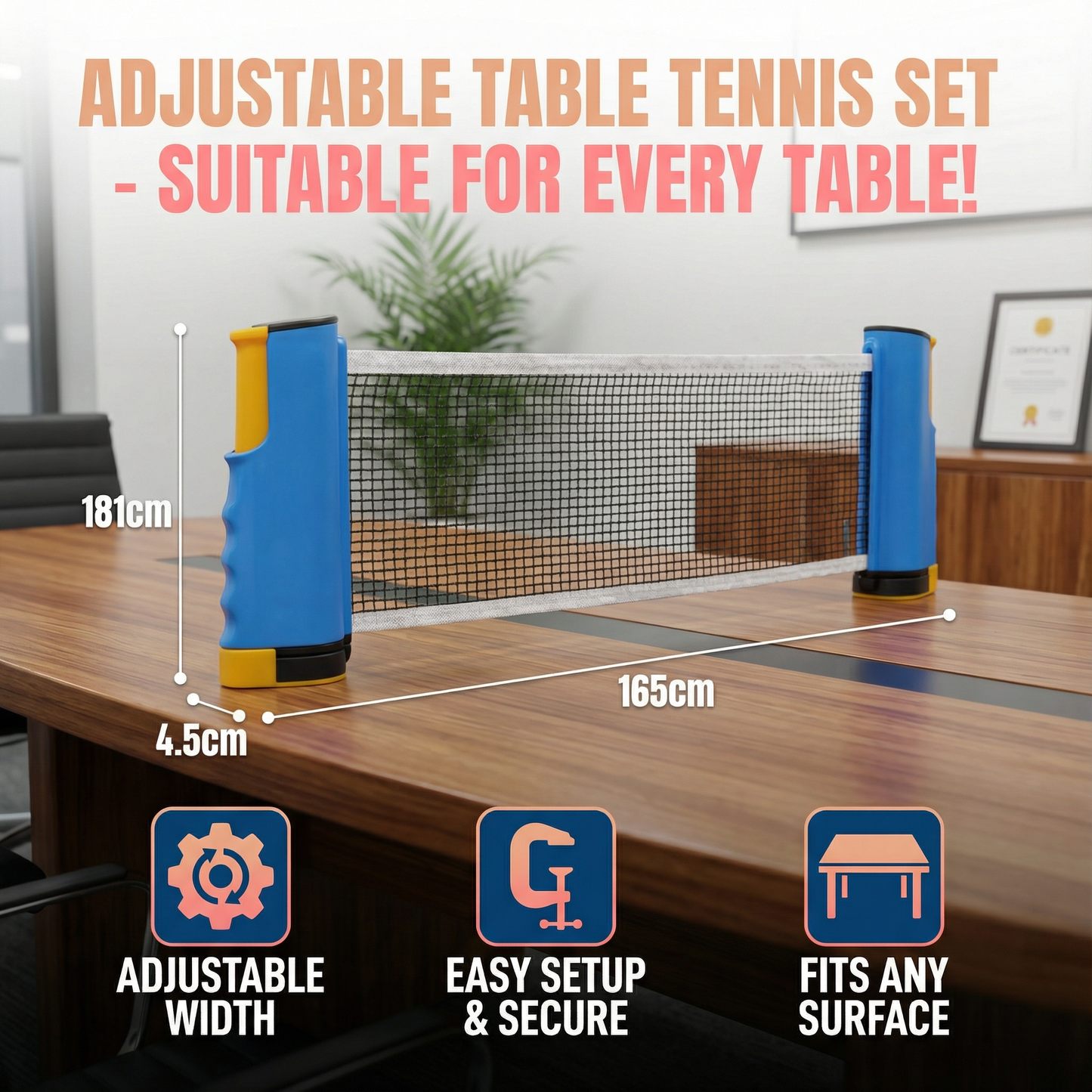 Adjustable table tennis set - suitable for every table!