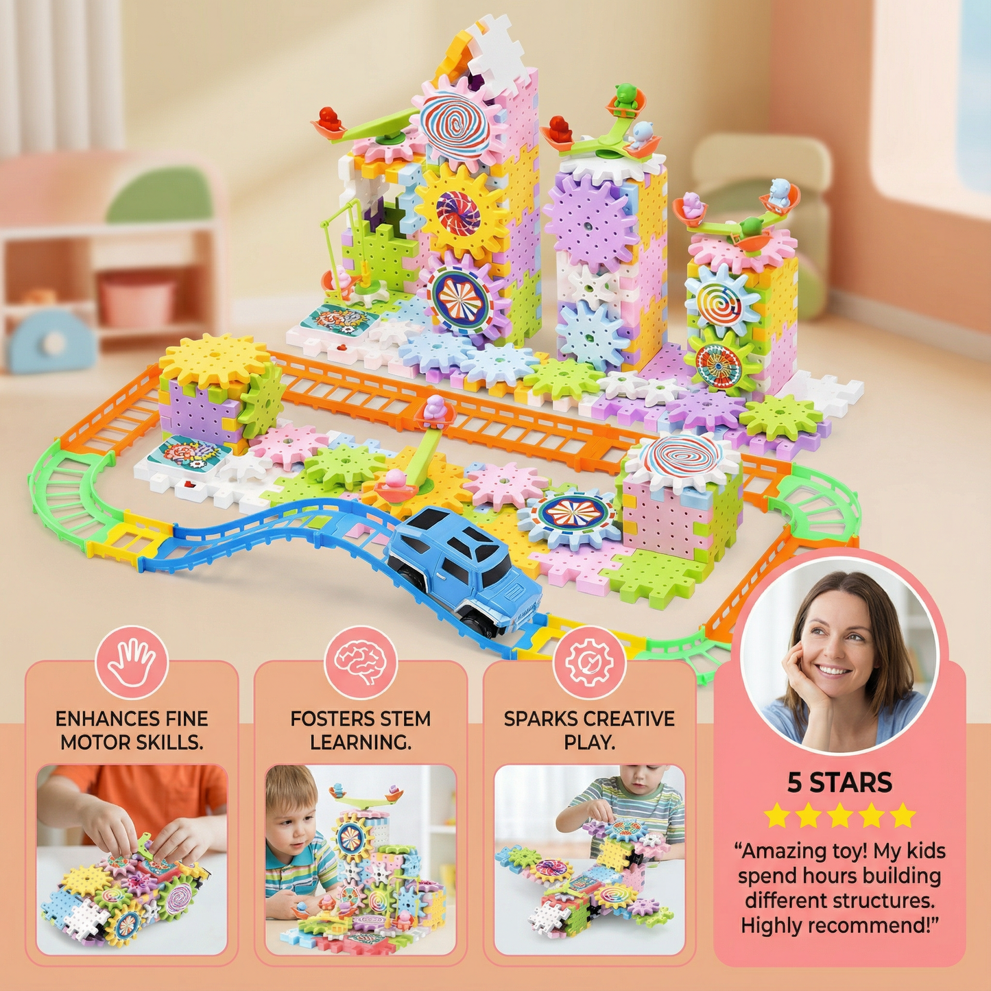 Rotating Montessori Cogwheel Building Block Toy