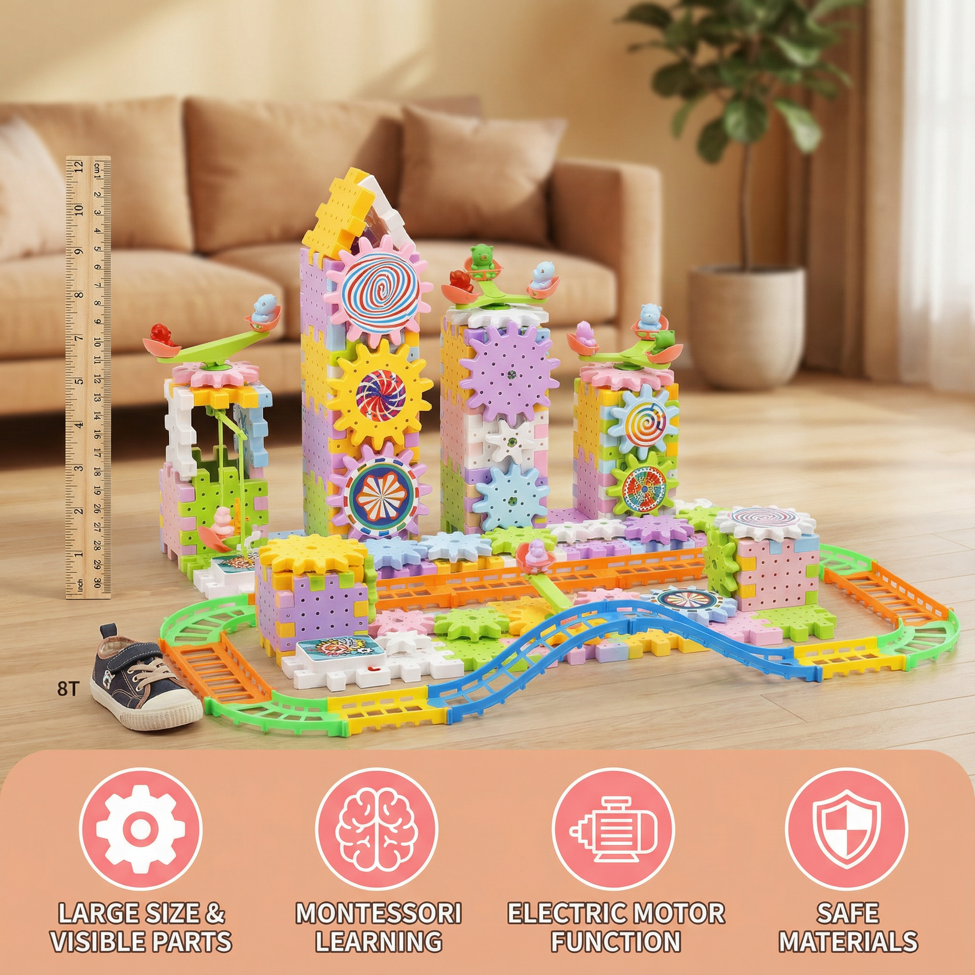 Rotating Montessori Cogwheel Building Block Toy