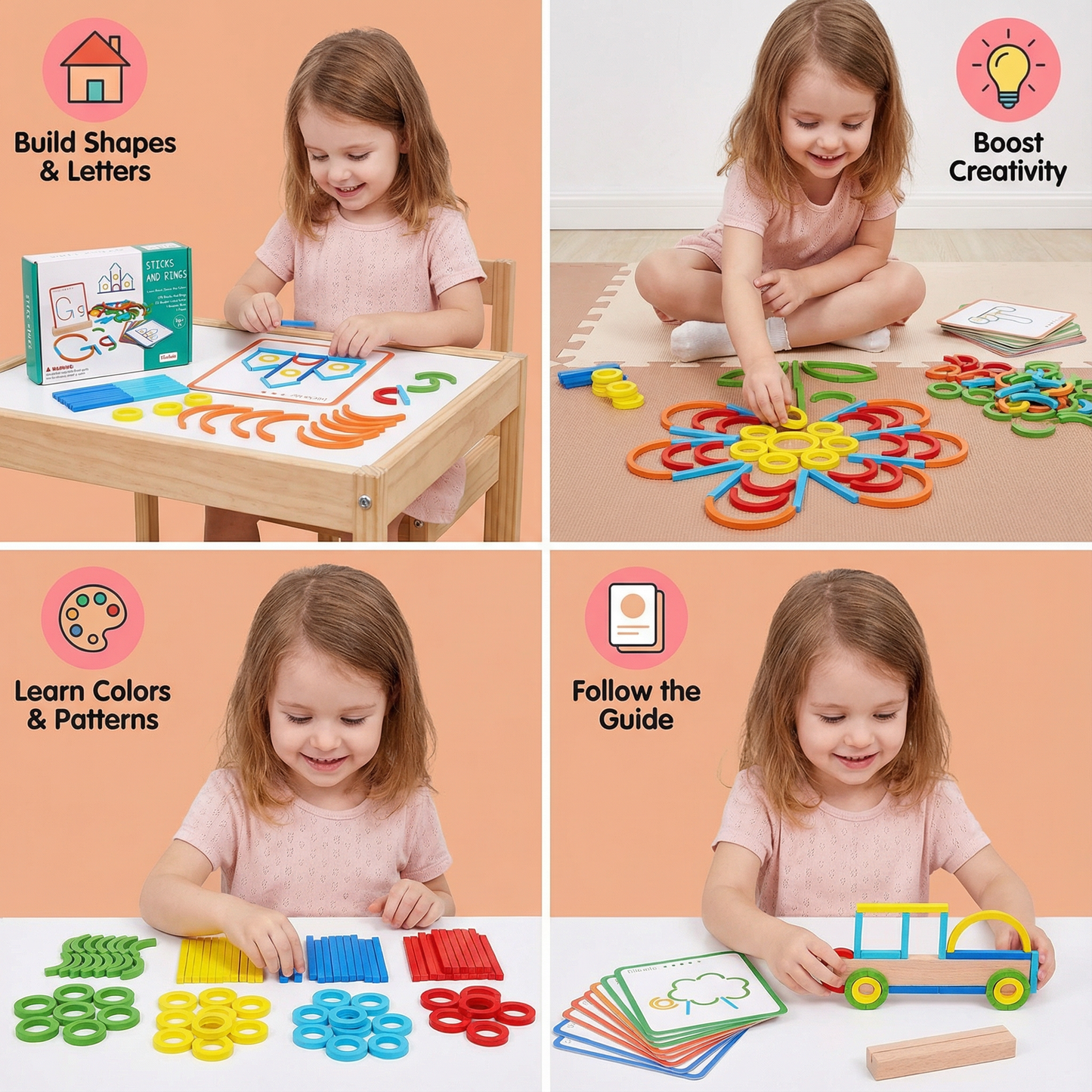 Educational Montessori Sticks and Rings Puzzle Blocks