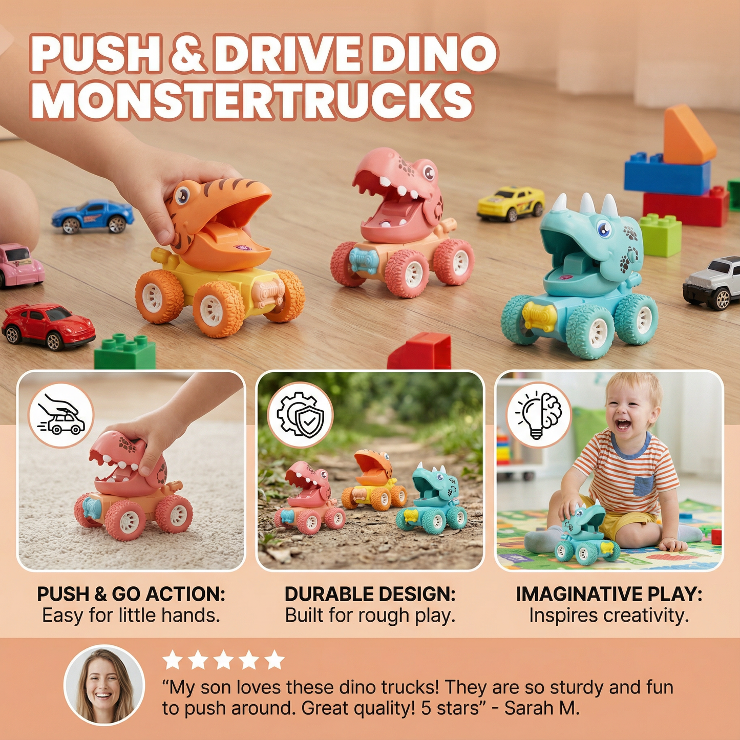 PUSH & DRIVE DINO MONSTERTRUCKS