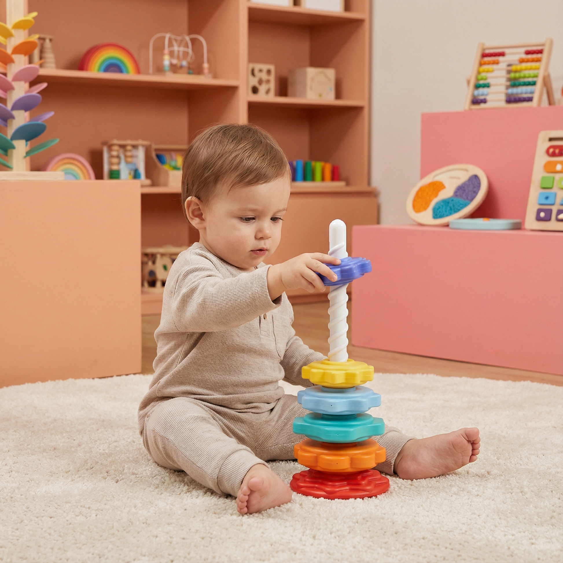 Rainbow Spinning and Color Tower Toy