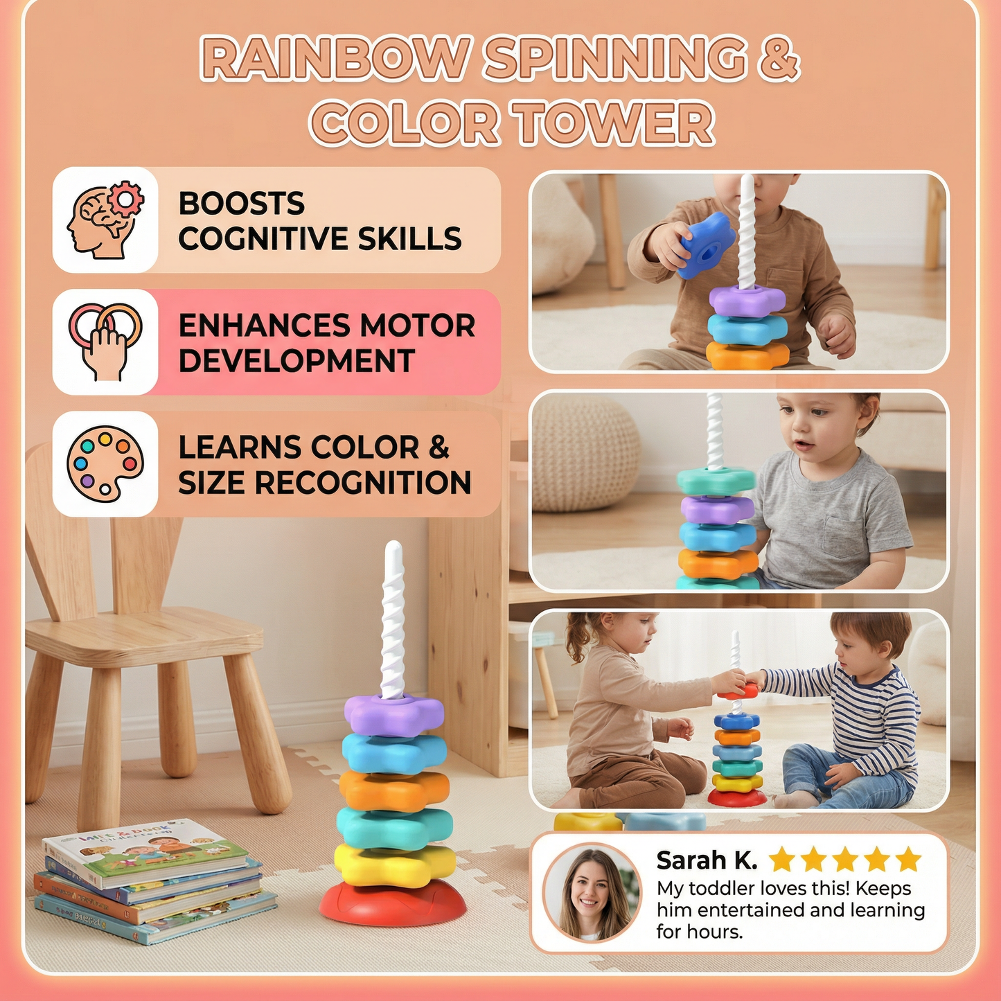Rainbow Spinning and Color Tower Toy