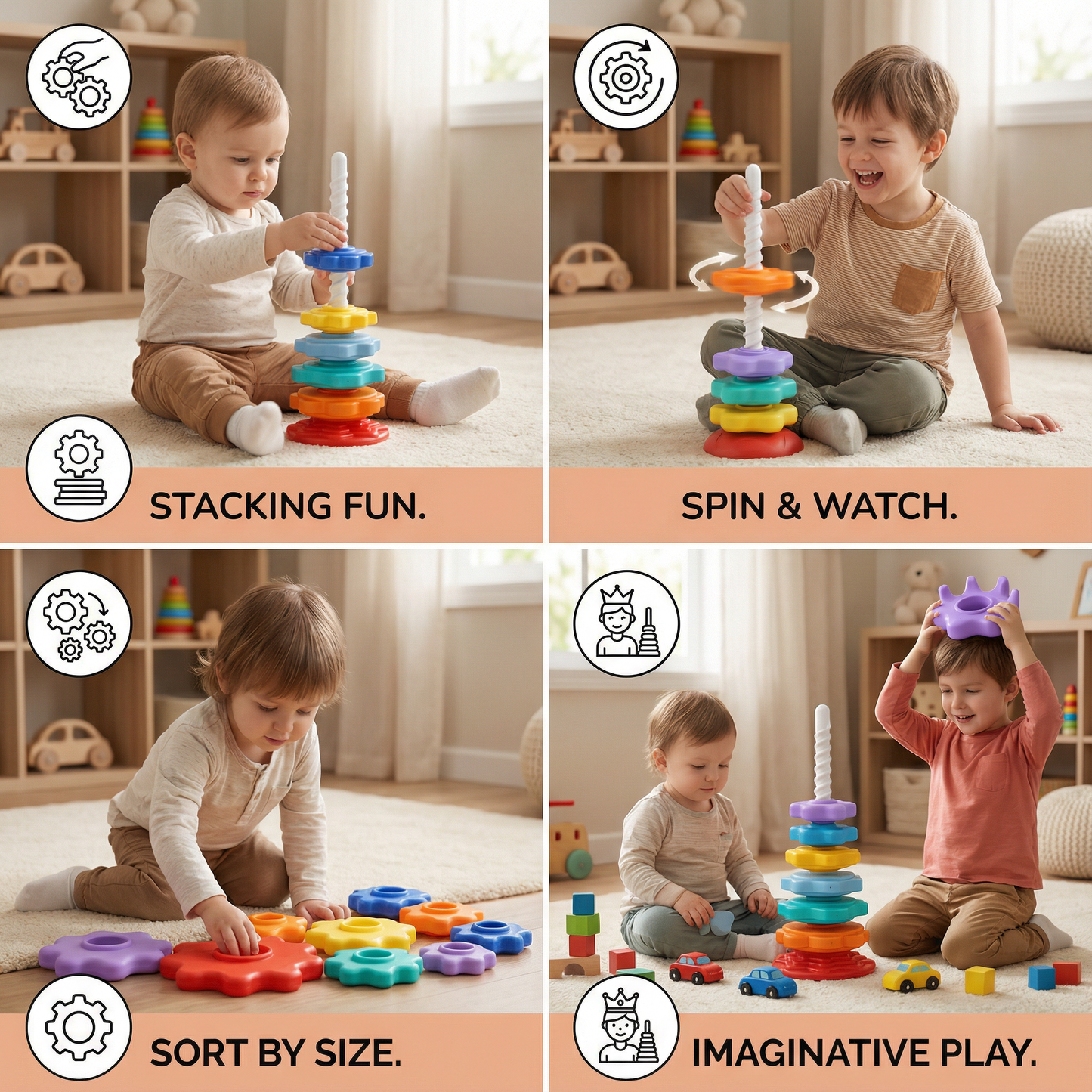 Rainbow Spinning and Color Tower Toy