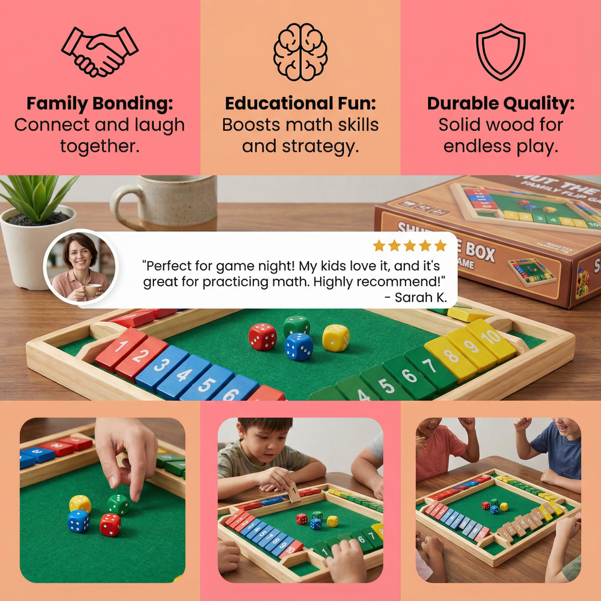 Shut The Box Family Flip Game – 4 Player Set