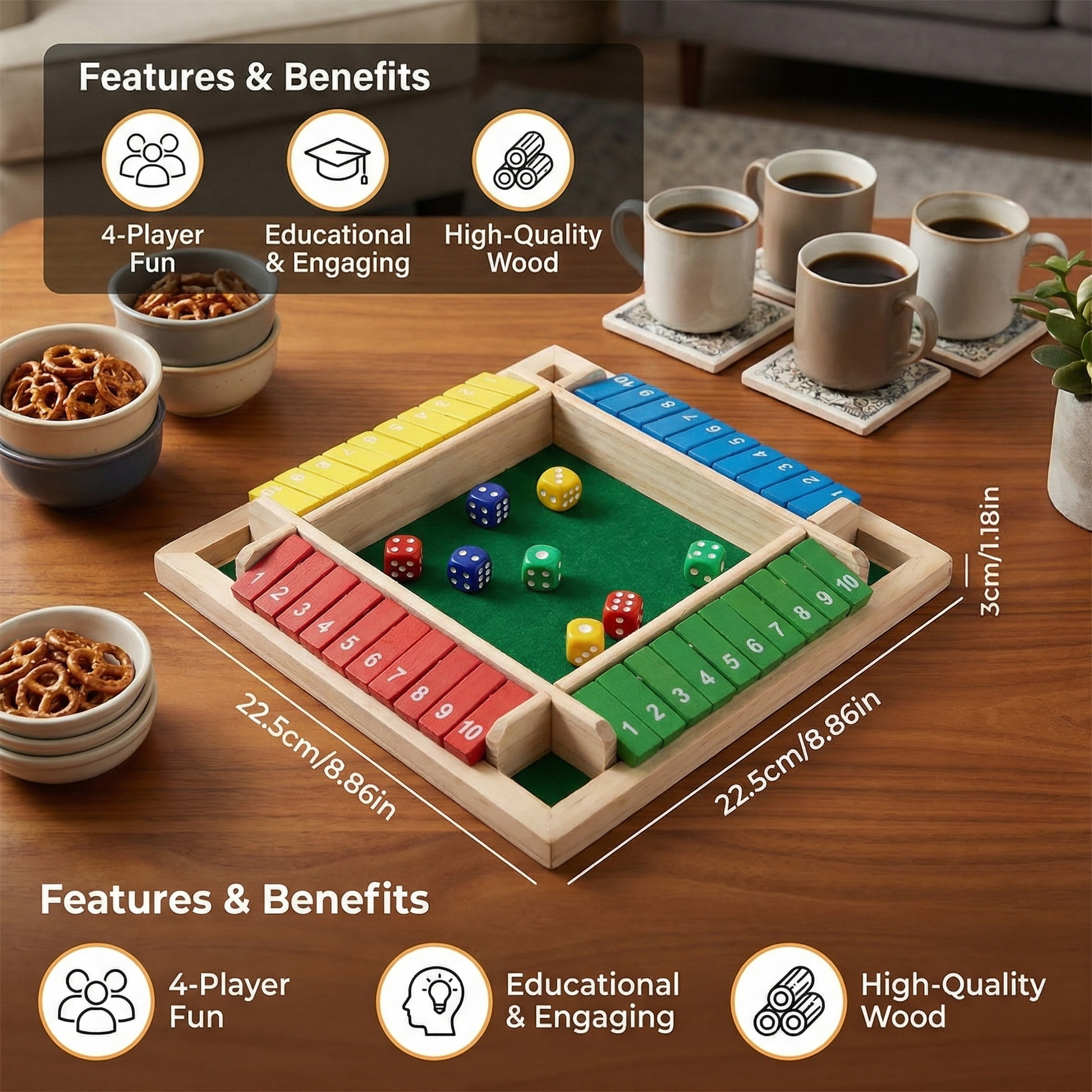 Shut The Box Family Flip Game – 4 Player Set
