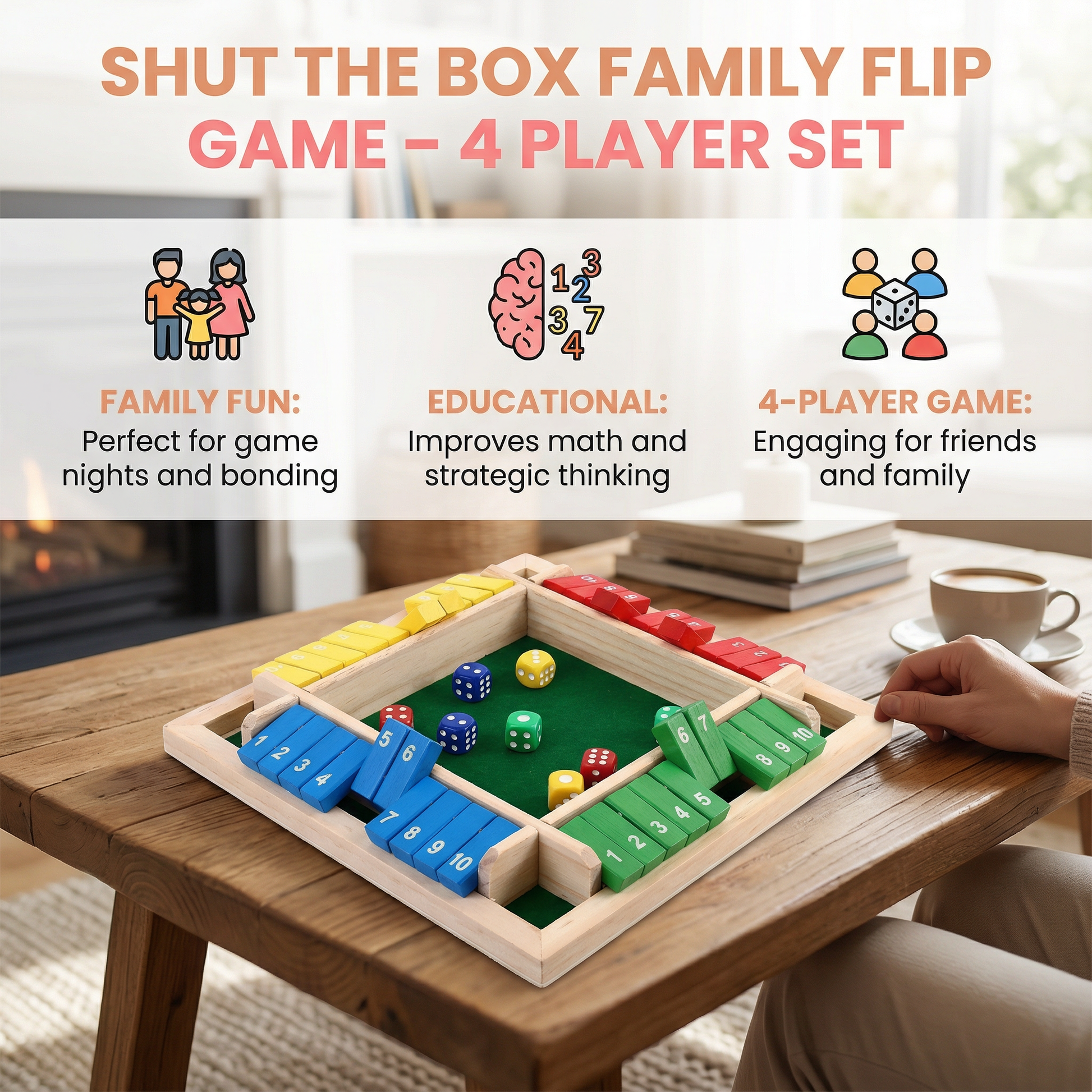 Shut The Box Family Flip Game – 4 Player Set