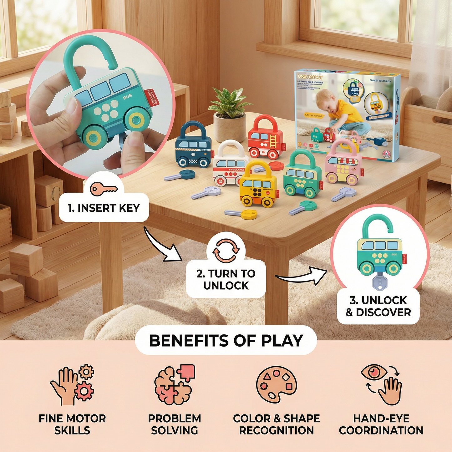 Montessori Key and Lock – Patterns & Colors Toy