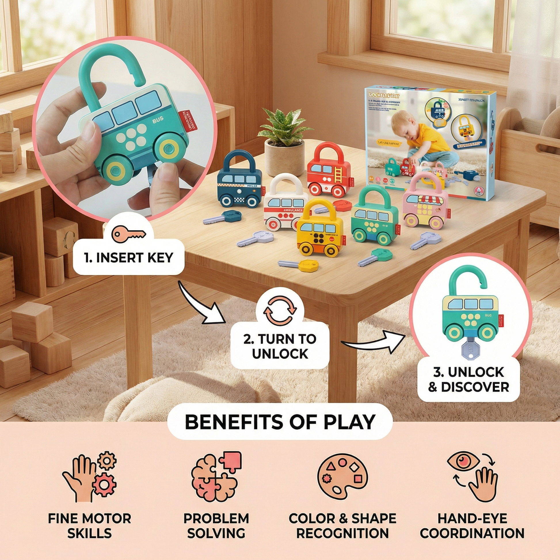 Montessori Key and Lock – Patterns & Colors Toy