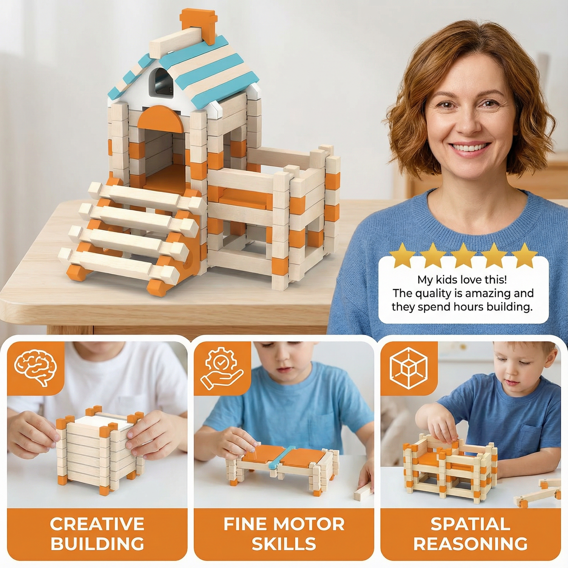 Montessori Wooden Block Set – Natural Stacking & Building Toy