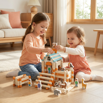Montessori Wooden Block Set – Natural Stacking & Building Toy