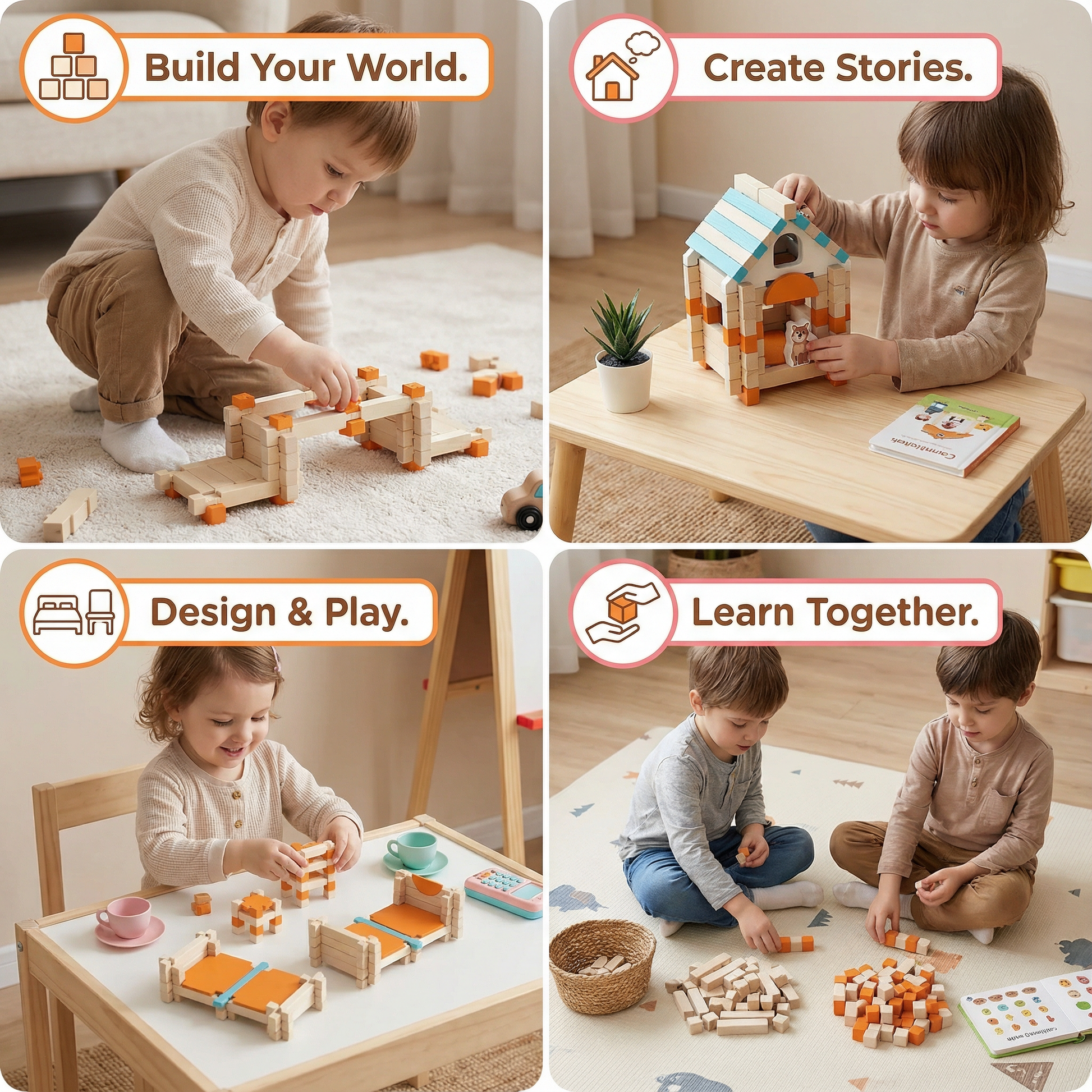 Montessori Wooden Block Set – Natural Stacking & Building Toy