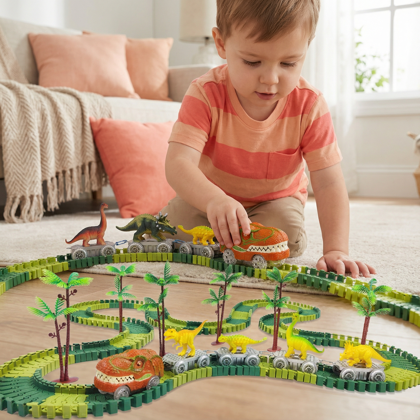 Dinosaur Track Adventure – Flexible Race Track with Glowing Train