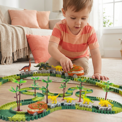 Dinosaur Track Adventure – Flexible Race Track with Glowing Train