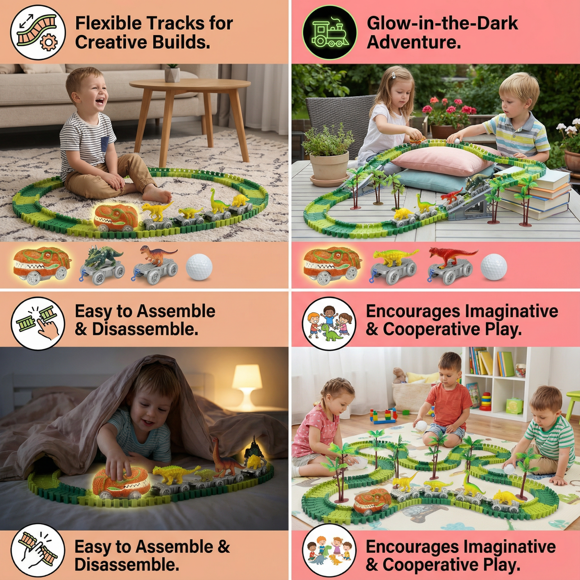 Dinosaur Track Adventure – Flexible Race Track with Glowing Train