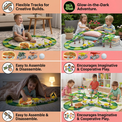 Dinosaur Track Adventure – Flexible Race Track with Glowing Train