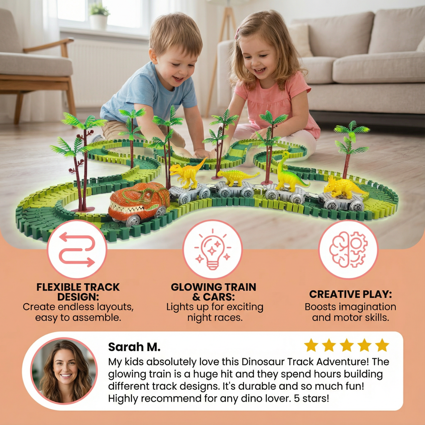 Dinosaur Track Adventure – Flexible Race Track with Glowing Train