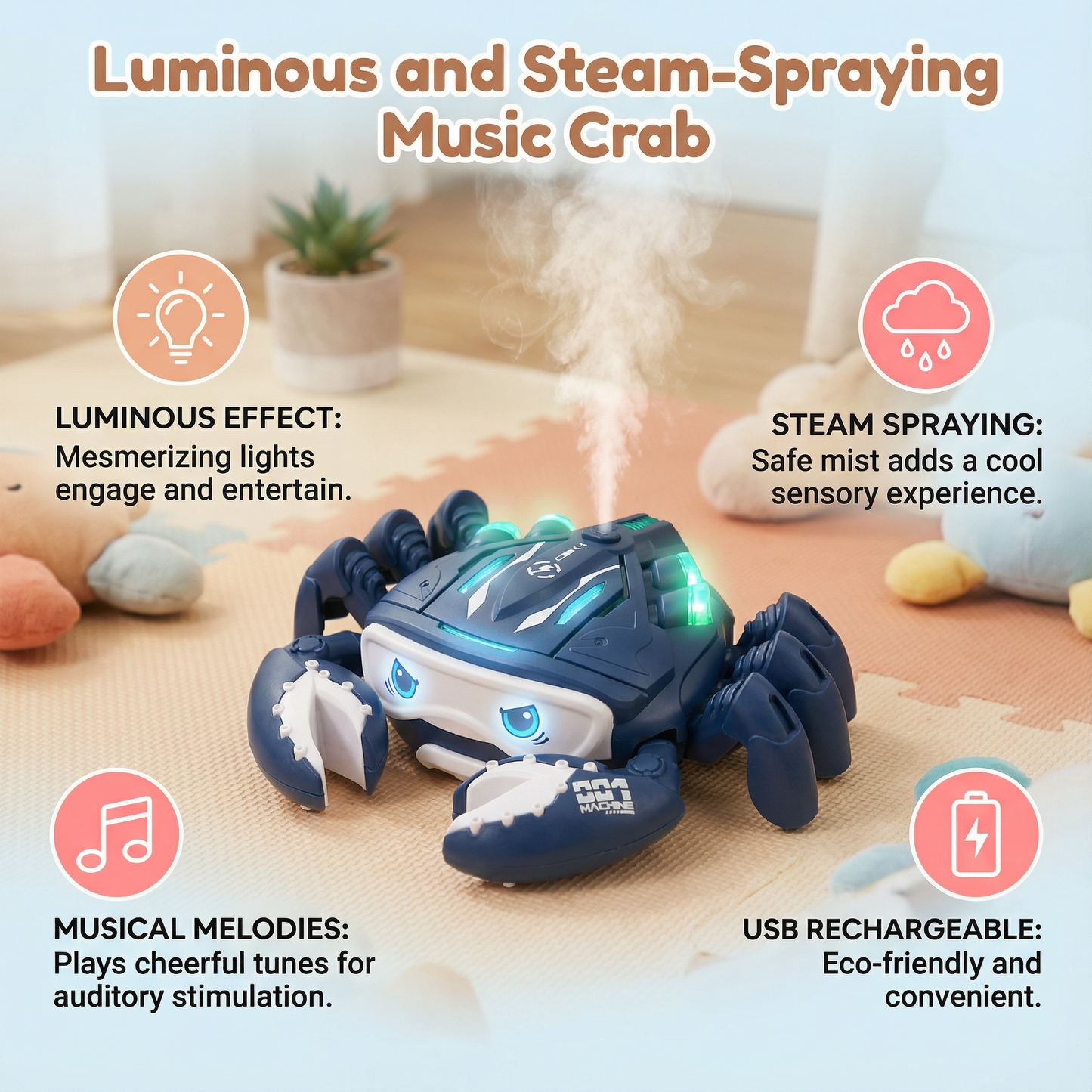 Luminous and Steam-Spraying Music Crab