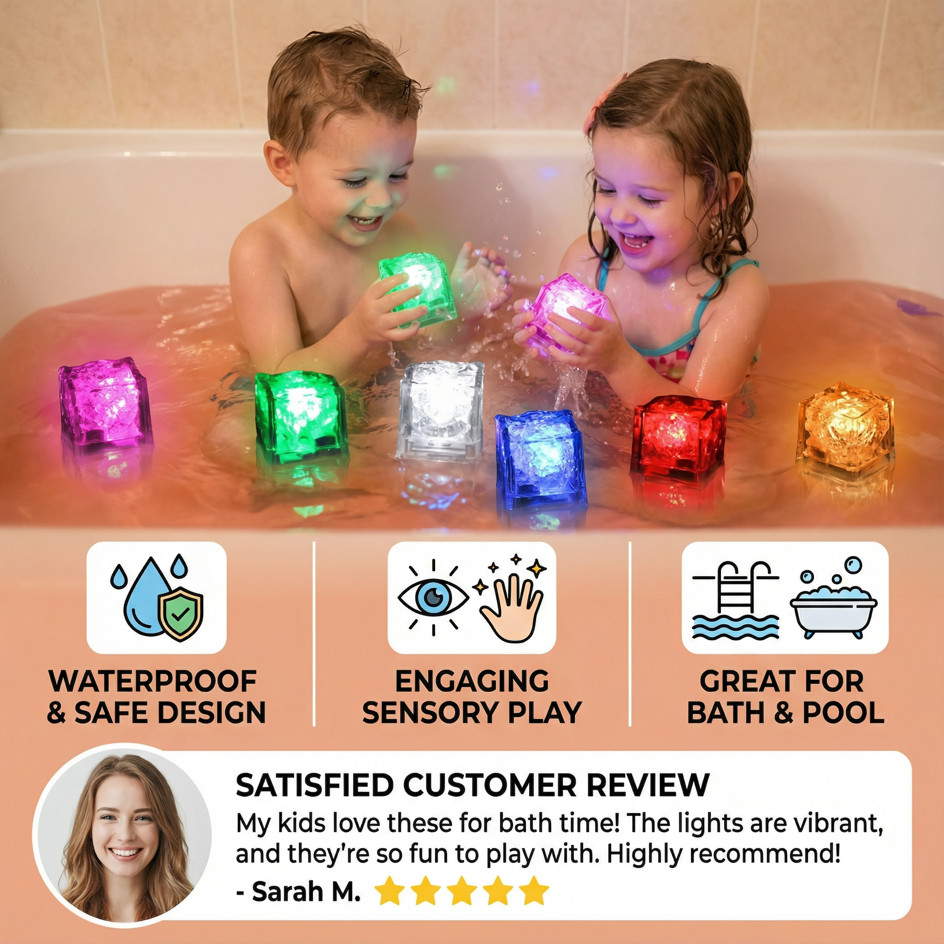 Light-up Bath Cubes Toy For Children Set Of 6