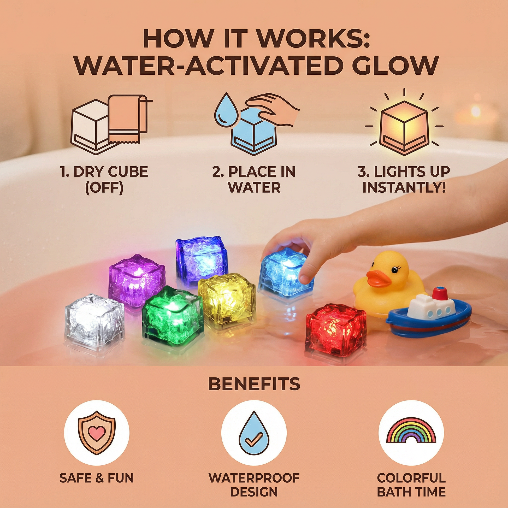 Light-up Bath Cubes Toy For Children Set Of 6