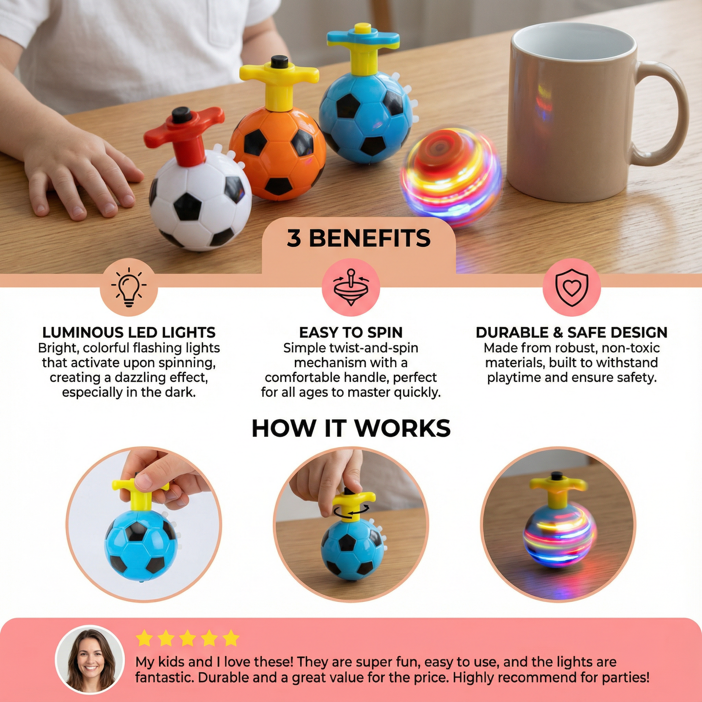 Luminous LED Football Spinning Top Toy