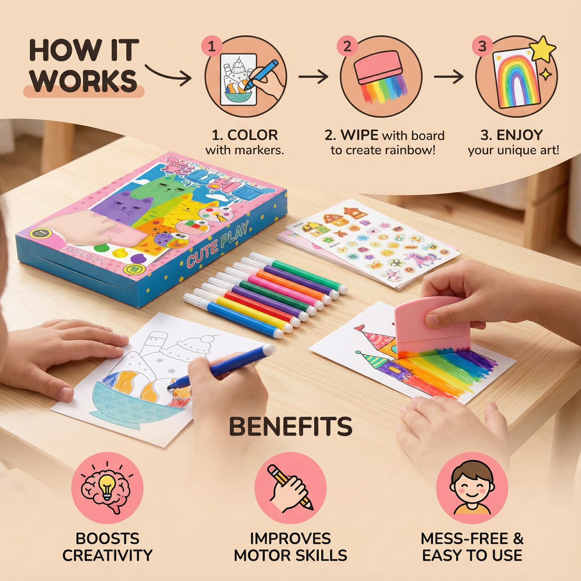 Creative Rainbow Colours Wipe Art Set