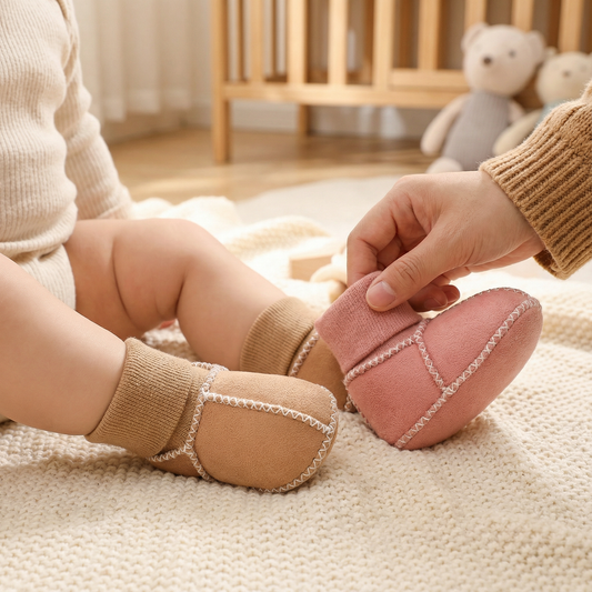Fleece-Lined Baby Winter Sock Shoes in Suede Look